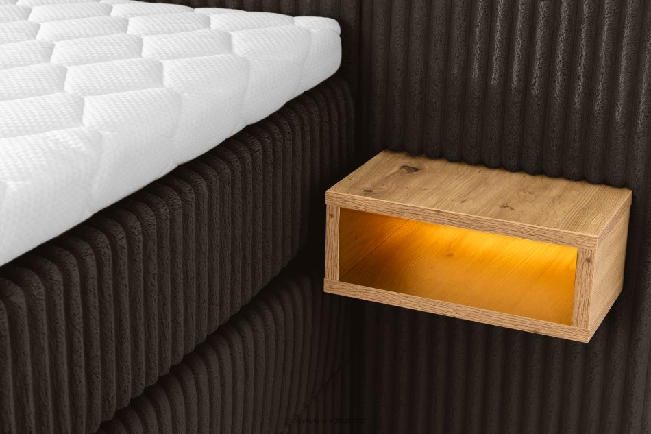 LILIUM PRO Boxspringbett mit LED-Nachttischen Doppelzimmer hart 180 cm Doppelmatratze + Visco-Topper Cordstoff dunkelbraun dunkelbraun - Foto 16