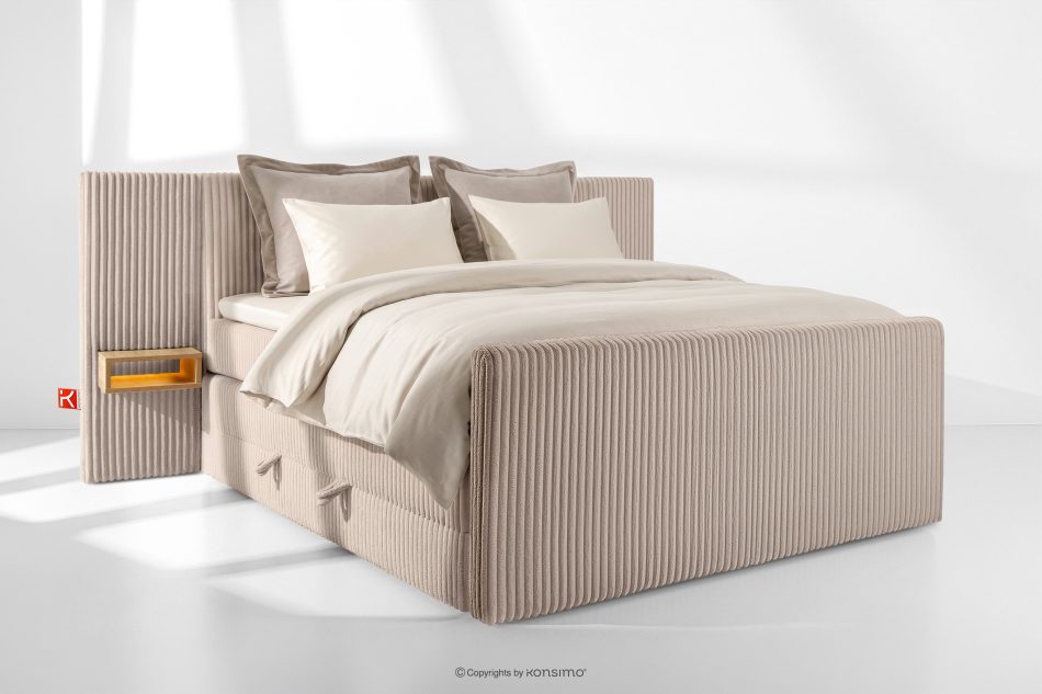 LILIUM PRO Boxspringbett mit LED-Nachttischen Doppelzimmer hart 180 cm Doppelmatratze + Visco-Topper Cordstoff taupe taupe - Foto 1