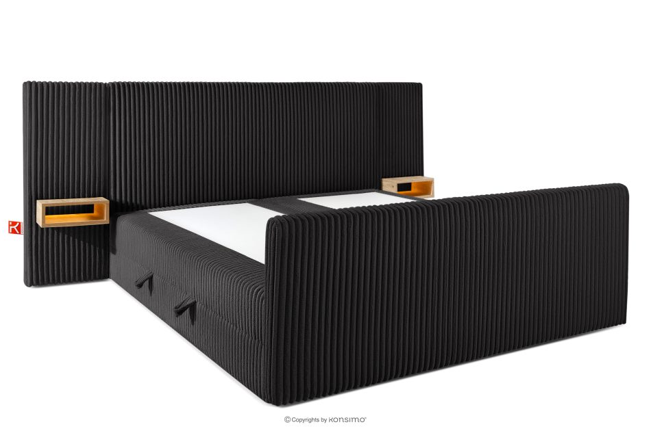 LILIUM PRO Boxspringbett mit LED-Nachttischen Doppelzimmer mittelhart 200 cm Doppelmatratze + HR-Topper Cordstoff schwarz schwarz - Foto 4