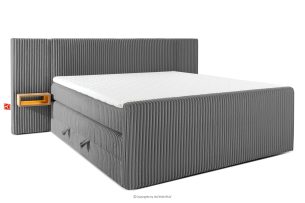 LILIUM PRO, https://konsimo.de/kollektion/lilium-pro/ Boxspringbett mit LED-Nachttischen Doppelzimmer mittelhart 200 cm Doppelmatratze + HR-Topper Cordstoff grau grau - Foto