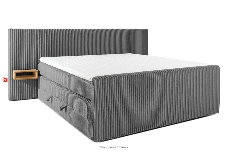 LILIUM PRO Boxspringbett mit LED-Nachttischen Doppelzimmer mittelhart 200 cm Doppelmatratze + HR-Topper Cordstoff grau grau - Foto 2