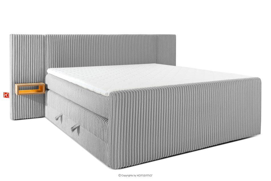 LILIUM PRO Boxspringbett mit LED-Nachttischen Doppelzimmer mittelhart 200 cm Doppelmatratze + HR-Topper Cordstoff hellgrau hellgrau - Foto 0