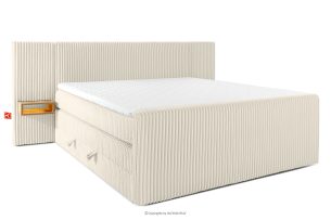 LILIUM PRO, https://konsimo.de/kollektion/lilium-pro/ Boxspringbett mit LED-Nachttischen Doppelzimmer mittelhart 200 cm Doppelmatratze + HR-Topper Cordstoff weiß/ecru weiß/ecru - Foto