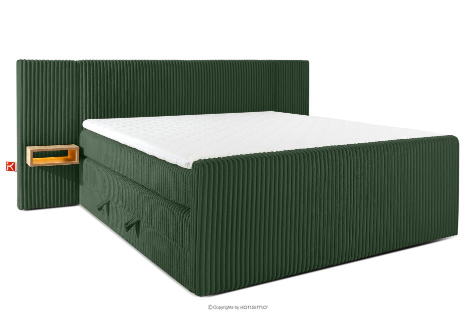 LILIUM PRO Boxspringbett mit LED-Nachttischen Doppelzimmer mittelhart 200 cm Doppelmatratze + HR-Topper Cordstoff dunkelgrün dunkelgrün - Foto 0