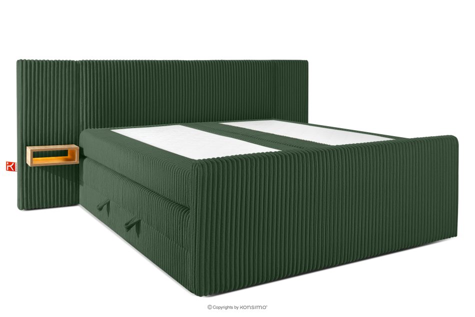 LILIUM PRO Boxspringbett mit LED-Nachttischen Doppelzimmer mittelhart 200 cm Doppelmatratze + HR-Topper Cordstoff dunkelgrün dunkelgrün - Foto 3