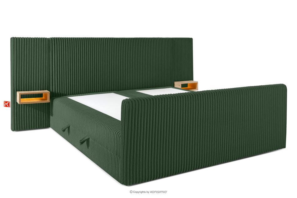 LILIUM PRO Boxspringbett mit LED-Nachttischen Doppelzimmer mittelhart 200 cm Doppelmatratze + HR-Topper Cordstoff dunkelgrün dunkelgrün - Foto 4