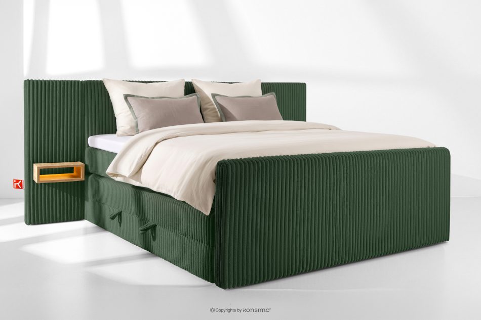 LILIUM PRO Boxspringbett mit LED-Nachttischen Doppelzimmer mittelhart 200 cm Doppelmatratze + HR-Topper Cordstoff dunkelgrün dunkelgrün - Foto 1