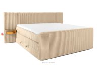 Boxspringbett mit LED-Nachttischen Doppelzimmer mittelhart 200 cm Doppelmatratze + HR-Topper Cordstoff sandfarben
