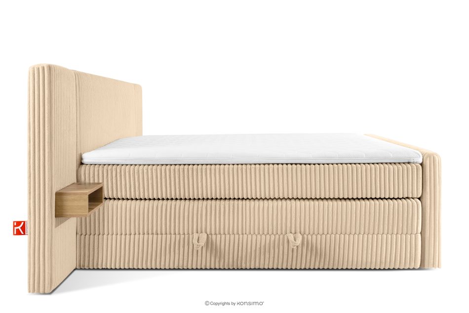 LILIUM PRO Boxspringbett mit LED-Nachttischen Doppelzimmer mittelhart 200 cm Doppelmatratze + HR-Topper Cordstoff sandfarben sandfarben - Foto 6
