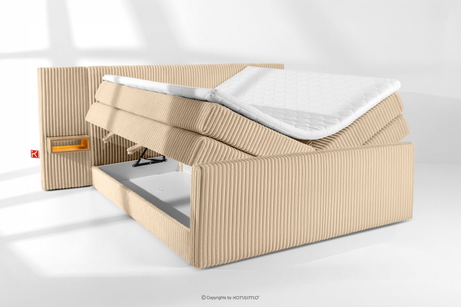LILIUM PRO Boxspringbett mit LED-Nachttischen Doppelzimmer mittelhart 200 cm Doppelmatratze + HR-Topper Cordstoff sandfarben sandfarben - Foto 8