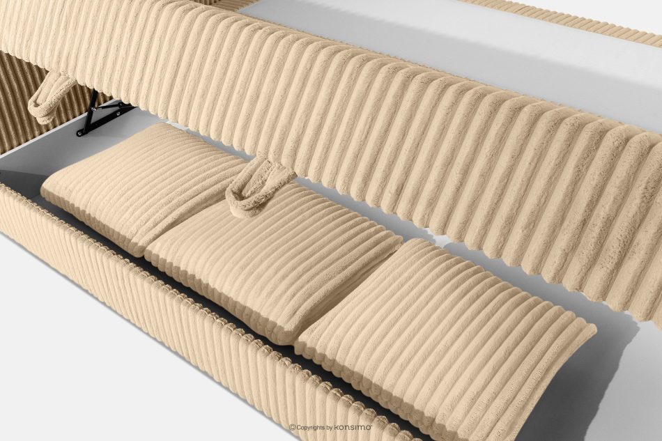 LILIUM PRO Boxspringbett mit LED-Nachttischen Doppelzimmer mittelhart 200 cm Doppelmatratze + HR-Topper Cordstoff sandfarben sandfarben - Foto 14