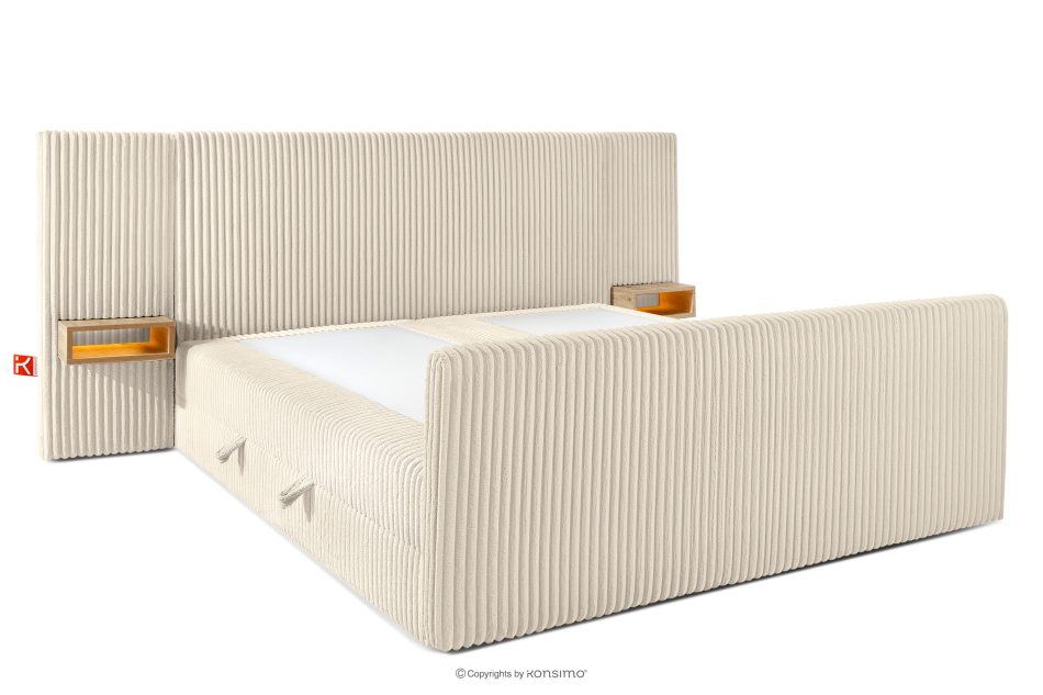 LILIUM PRO Boxspringbett mit LED-Nachttischen Doppelzimmer mittelhart 200 cm Doppelmatratze + HR-Topper Cordstoff beige beige - Foto 4