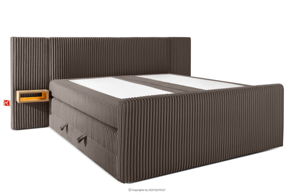 LILIUM PRO Boxspringbett mit LED-Nachttischen Doppelzimmer mittelhart 200 cm Doppelmatratze + HR-Topper Cordstoff in Braun braun - Foto 3