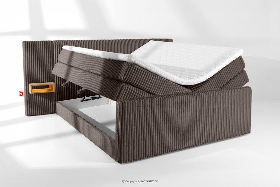 LILIUM PRO Boxspringbett mit LED-Nachttischen Doppelzimmer mittelhart 200 cm Doppelmatratze + HR-Topper Cordstoff in Braun braun - Foto 8
