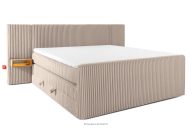 Boxspringbett mit LED-Nachttischen Doppelzimmer mittelhart 200 cm Doppelmatratze + HR-Topper Cordstoff in Taupe