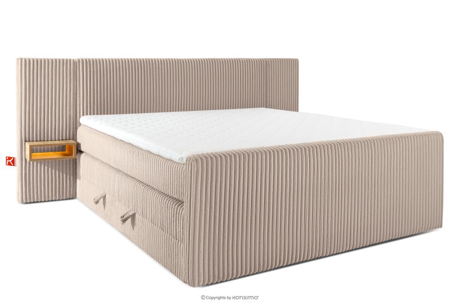 LILIUM PRO Boxspringbett mit LED-Nachttischen Doppelzimmer mittelhart 200 cm Doppelmatratze + HR-Topper Cordstoff in Taupe taupe - Foto 0