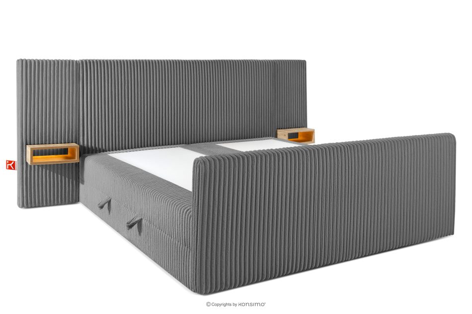 LILIUM PRO Boxspringbett mit LED-Nachttischen Doppelzimmer mittelhart 200 cm Doppelmatratze + Visco-Topper Cordstoff grau grau - Foto 4