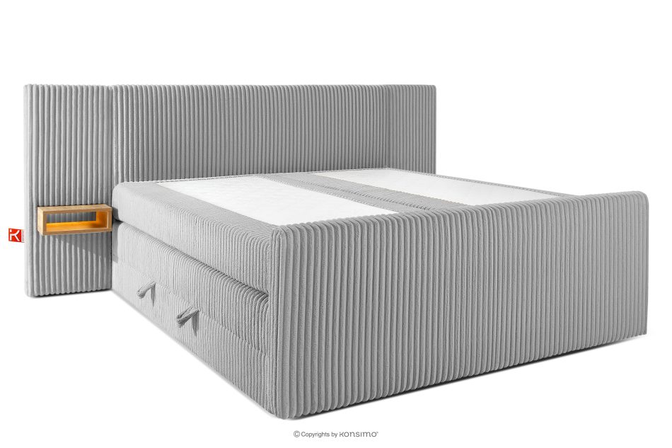 LILIUM PRO Boxspringbett mit LED-Nachttischen Doppelzimmer mittelhart 200 cm Doppelmatratze + Visco-Topper Cordstoff hellgrau hellgrau - Foto 3