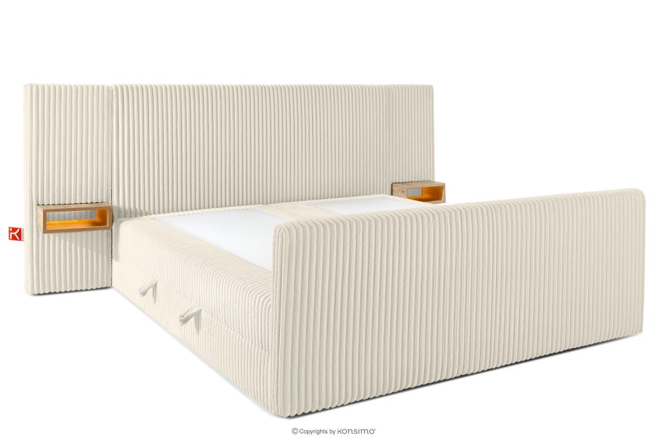 LILIUM PRO Boxspringbett mit LED-Nachttischen Doppelzimmer mittelhart 200 cm Doppelmatratze + Visco-Topper Cordstoff weiß/ecru weiß/ecru - Foto 4