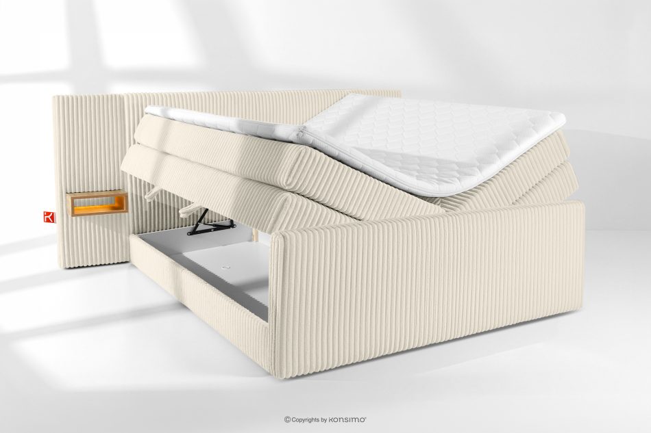 LILIUM PRO Boxspringbett mit LED-Nachttischen Doppelzimmer mittelhart 200 cm Doppelmatratze + Visco-Topper Cordstoff weiß/ecru weiß/ecru - Foto 8