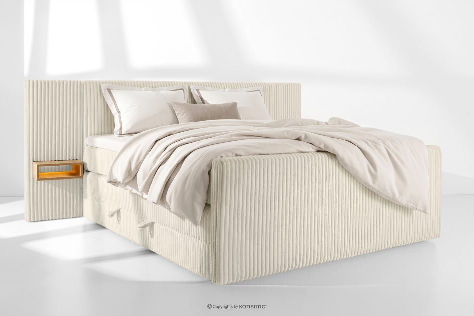 LILIUM PRO Boxspringbett mit LED-Nachttischen Doppelzimmer mittelhart 200 cm Doppelmatratze + Visco-Topper Cordstoff weiß/ecru weiß/ecru - Foto 1