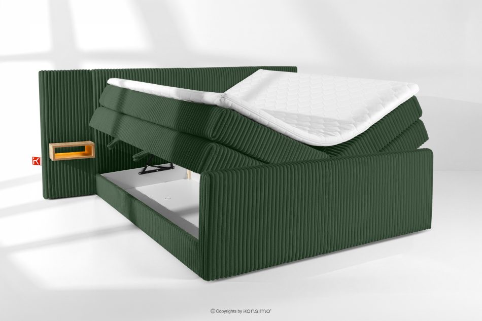 LILIUM PRO Boxspringbett mit LED-Nachttischen Doppelzimmer mittelhart 200 cm Doppelmatratze + Visco-Topper Cordstoff in Dunkelgrün dunkelgrün - Foto 8