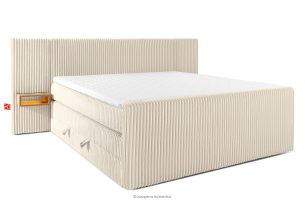 LILIUM PRO, https://konsimo.de/kollektion/lilium-pro/ Boxspringbett mit LED-Nachttischen Doppelzimmer mittelhart 200 cm Doppelmatratze + Visco-Topper Cordstoff beige beige - Foto