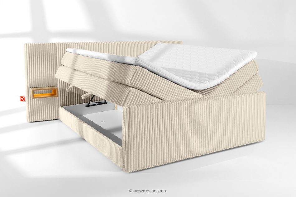 LILIUM PRO Boxspringbett mit LED-Nachttischen Doppelzimmer mittelhart 200 cm Doppelmatratze + Visco-Topper Cordstoff beige beige - Foto 8