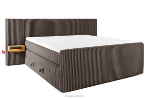 LILIUM PRO, https://konsimo.de/kollektion/lilium-pro/ Boxspringbett mit LED-Nachttischen Doppelzimmer mittelhart 200 cm Doppelmatratze + Visco-Topper Cordstoff braun braun - Foto