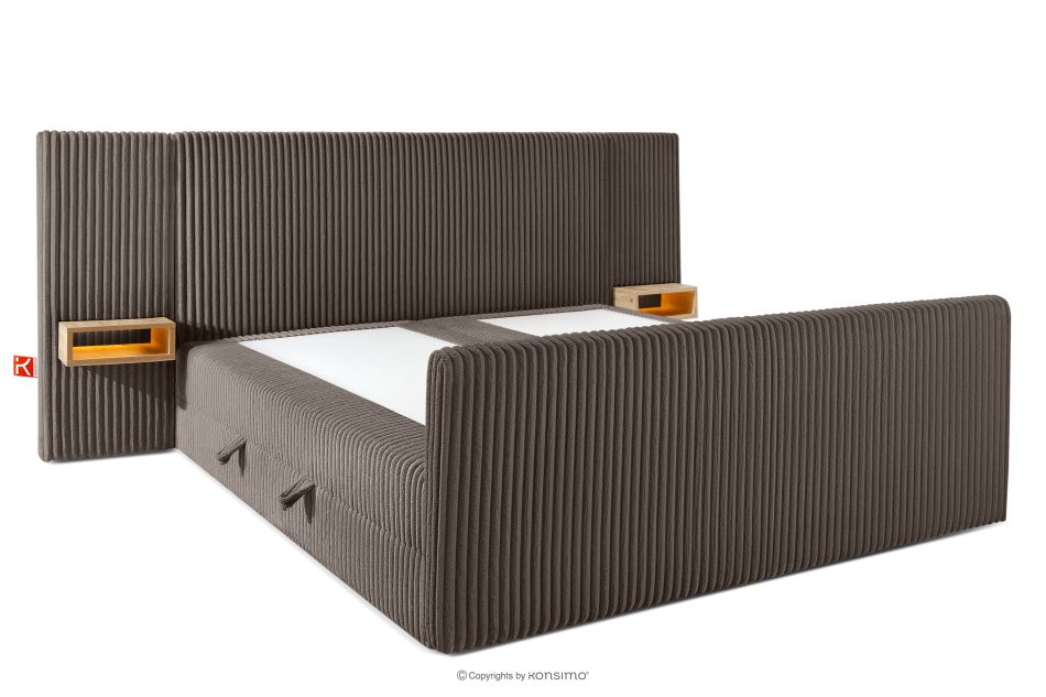 LILIUM PRO Boxspringbett mit LED-Nachttischen Doppelzimmer mittelhart 200 cm Doppelmatratze + Visco-Topper Cordstoff braun braun - Foto 4