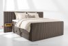 LILIUM PRO Boxspringbett mit LED-Nachttischen Doppelzimmer mittelhart 200 cm Doppelmatratze + Visco-Topper Cordstoff braun braun - Foto 2