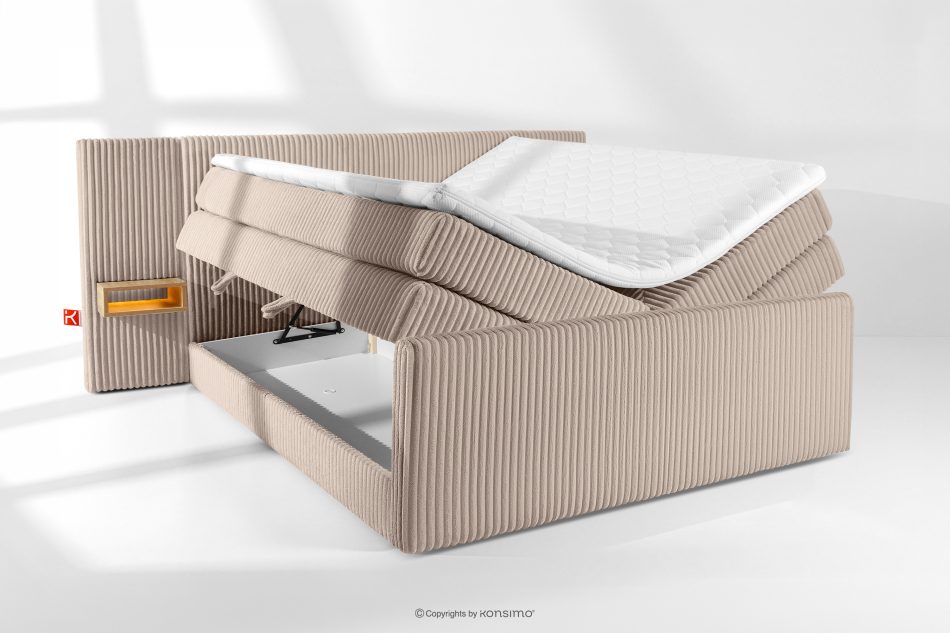 LILIUM PRO Boxspringbett mit LED-Nachttischen Doppelzimmer mittelhart 200 cm Doppelmatratze + Visco-Topper Cordstoff taupe taupe - Foto 8