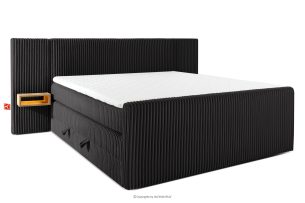LILIUM PRO, https://konsimo.de/kollektion/lilium-pro/ Boxspringbett mit LED-Nachttischen Doppelzimmer hart 200 cm Doppelmatratze + HR-Topper Cordstoff schwarz schwarz - Foto