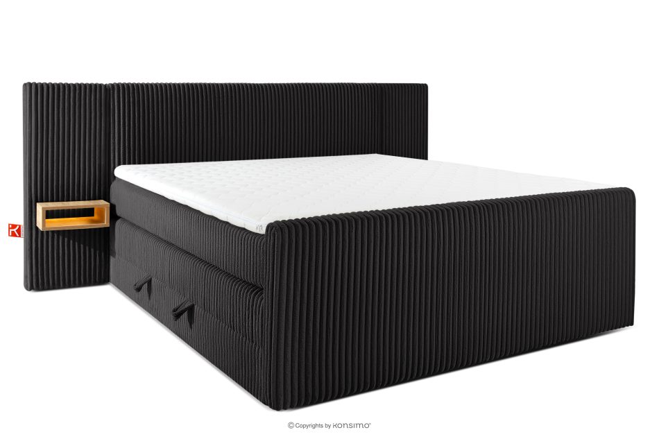 LILIUM PRO Boxspringbett mit LED-Nachttischen Doppelzimmer hart 200 cm Doppelmatratze + HR-Topper Cordstoff schwarz schwarz - Foto 0