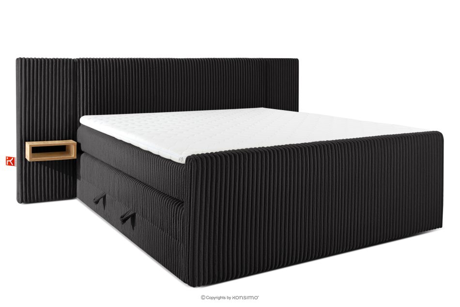 LILIUM PRO Boxspringbett mit LED-Nachttischen Doppelzimmer hart 200 cm Doppelmatratze + HR-Topper Cordstoff schwarz schwarz - Foto 2
