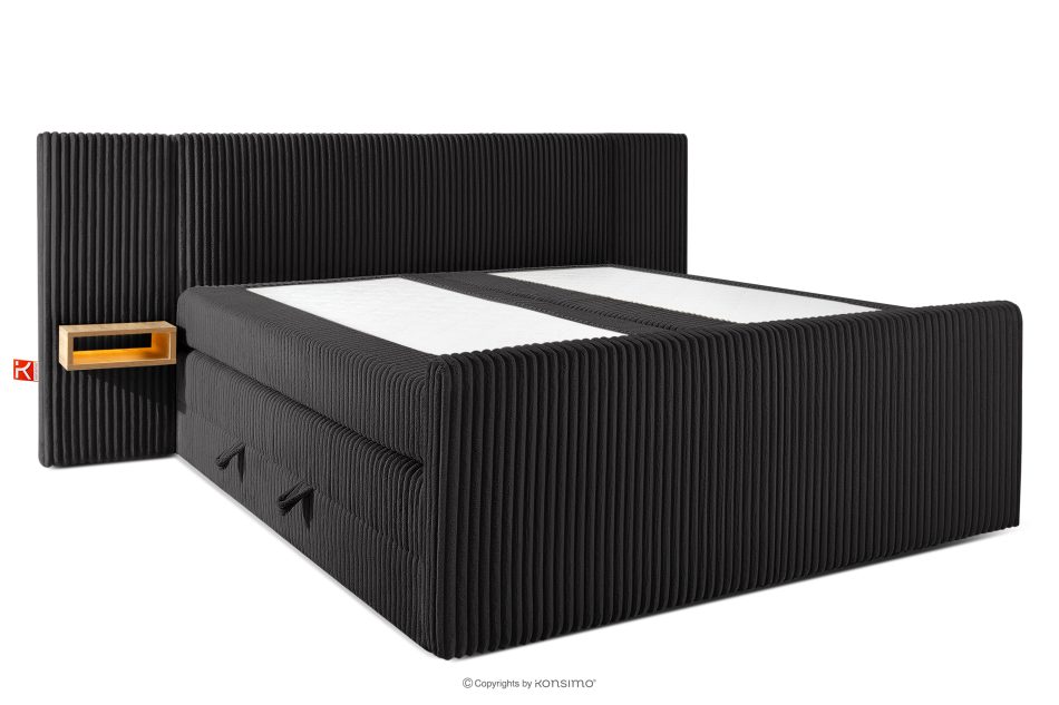 LILIUM PRO Boxspringbett mit LED-Nachttischen Doppelzimmer hart 200 cm Doppelmatratze + HR-Topper Cordstoff schwarz schwarz - Foto 3