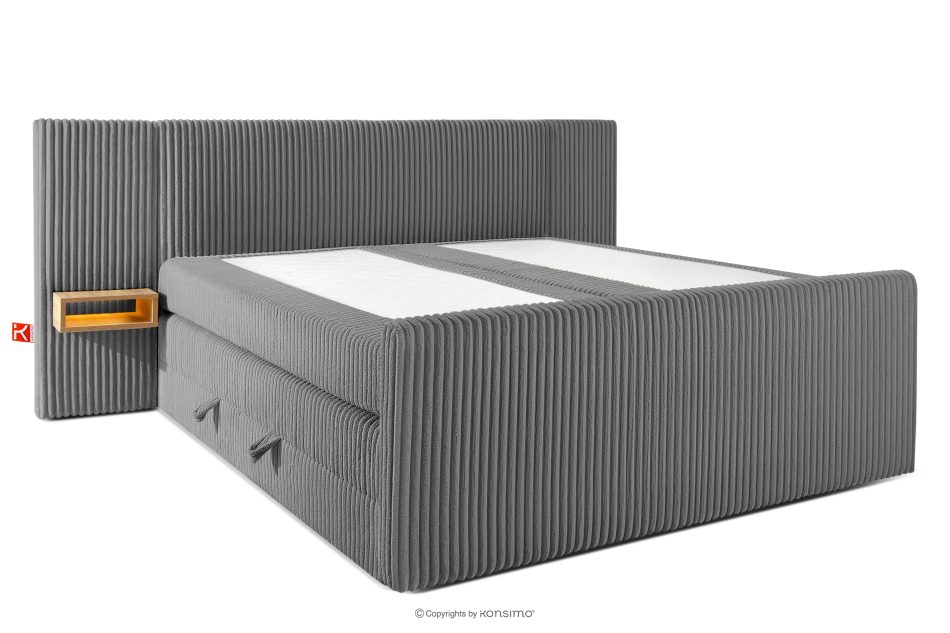 LILIUM PRO Boxspringbett mit LED-Nachttischen Doppelzimmer hart 200 cm Doppelmatratze + HR-Topper Cordstoff grau grau - Foto 3