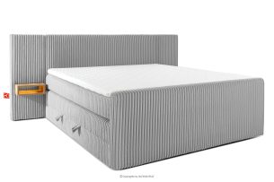 LILIUM PRO, https://konsimo.de/kollektion/lilium-pro/ Boxspringbett mit LED-Nachttischen Doppelzimmer hart 200 cm Doppelmatratze + HR-Topper Cordstoff hellgrau hellgrau - Foto