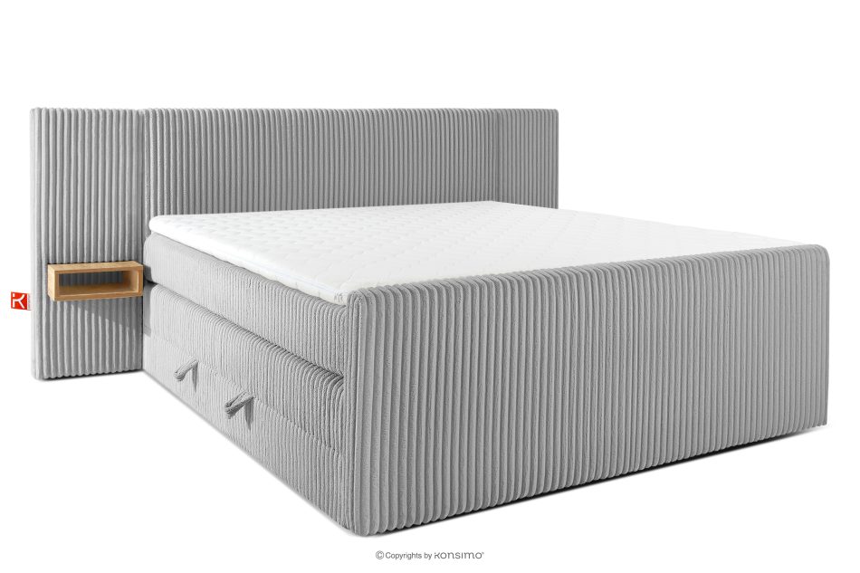 LILIUM PRO Boxspringbett mit LED-Nachttischen Doppelzimmer hart 200 cm Doppelmatratze + HR-Topper Cordstoff hellgrau hellgrau - Foto 2