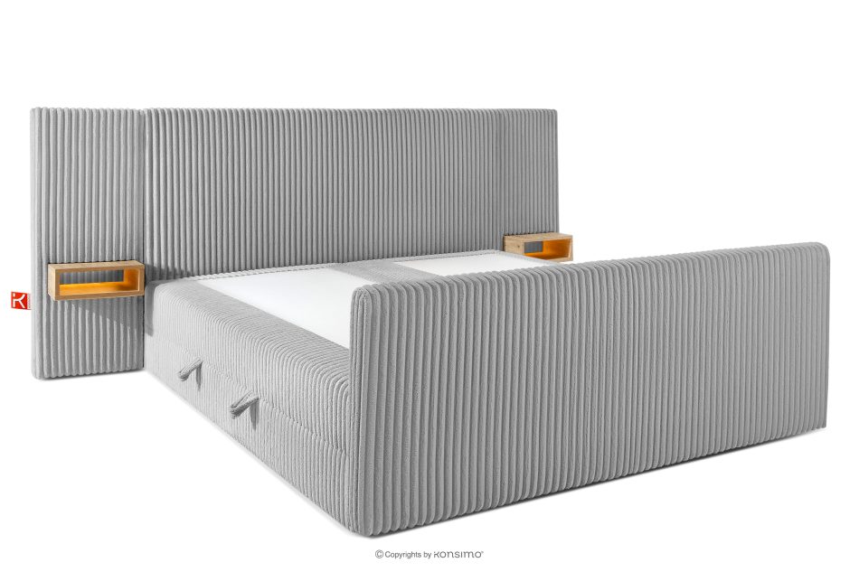 LILIUM PRO Boxspringbett mit LED-Nachttischen Doppelzimmer hart 200 cm Doppelmatratze + HR-Topper Cordstoff hellgrau hellgrau - Foto 4