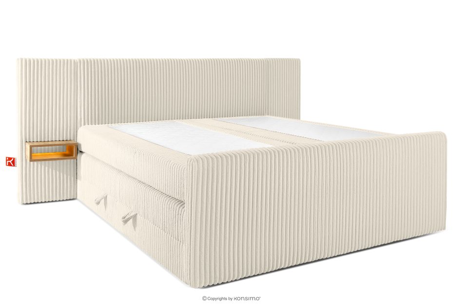 LILIUM PRO Boxspringbett mit LED-Nachttischen Doppelzimmer hart 200 cm Doppelmatratze + HR-Topper Cordstoff weiß/ecru weiß/ecru - Foto 3