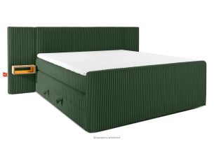 LILIUM PRO, https://konsimo.de/kollektion/lilium-pro/ Boxspringbett mit LED-Nachttischen Doppelzimmer hart 200 cm Doppelmatratze + HR-Topper Cordstoff dunkelgrün dunkelgrün - Foto