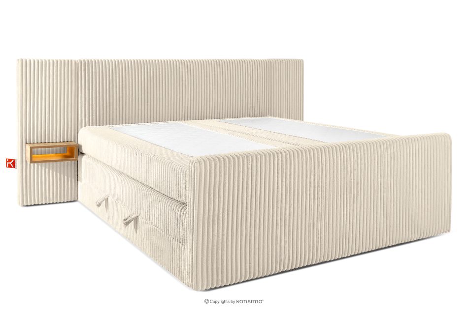 LILIUM PRO Boxspringbett mit LED-Nachttischen Doppelzimmer hart 200 cm Doppelmatratze + HR-Topper Cordstoff beige beige - Foto 3