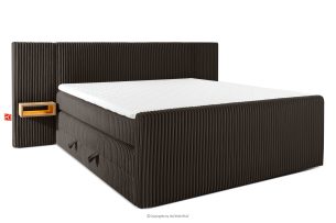 LILIUM PRO, https://konsimo.de/kollektion/lilium-pro/ Boxspringbett mit LED-Nachttischen Doppelzimmer hart 200 cm Doppelmatratze + HR-Topper Cordstoff dunkelbraun dunkelbraun - Foto