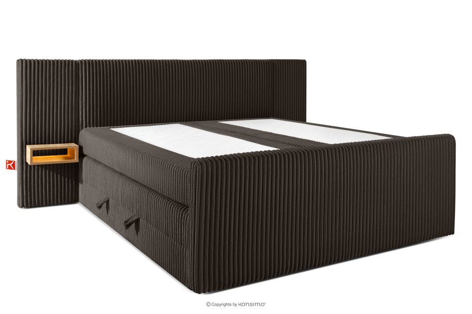 LILIUM PRO Boxspringbett mit LED-Nachttischen Doppelzimmer hart 200 cm Doppelmatratze + HR-Topper Cordstoff dunkelbraun dunkelbraun - Foto 3
