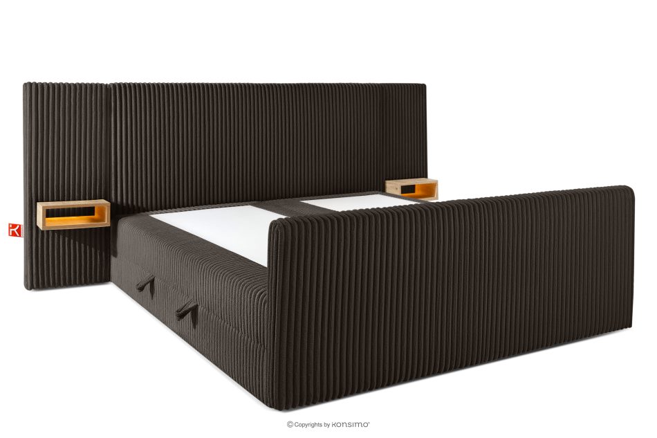 LILIUM PRO Boxspringbett mit LED-Nachttischen Doppelzimmer hart 200 cm Doppelmatratze + HR-Topper Cordstoff dunkelbraun dunkelbraun - Foto 4
