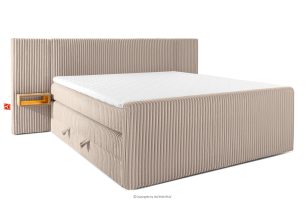 LILIUM PRO, https://konsimo.de/kollektion/lilium-pro/ Boxspringbett mit LED-Nachttischen Doppelzimmer hart 200 cm Doppelmatratze + HR-Topper Cordstoff taupe taupe - Foto