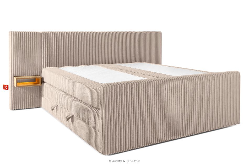 LILIUM PRO Boxspringbett mit LED-Nachttischen Doppelzimmer hart 200 cm Doppelmatratze + HR-Topper Cordstoff taupe taupe - Foto 3