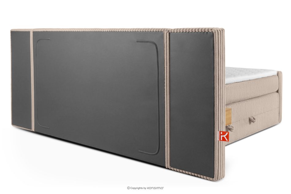 LILIUM PRO Boxspringbett mit LED-Nachttischen Doppelzimmer hart 200 cm Doppelmatratze + HR-Topper Cordstoff taupe taupe - Foto 7