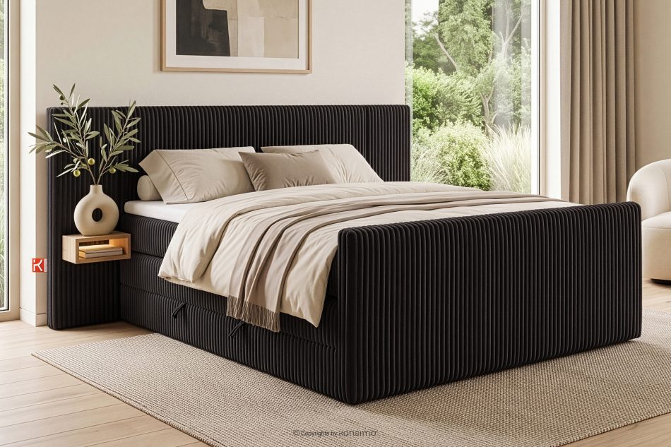 LILIUM PRO Boxspringbett mit LED-Nachttischen Doppelzimmer hart 200 cm Doppelmatratze + Visco-Topper Cordstoff schwarz schwarz - Foto 21